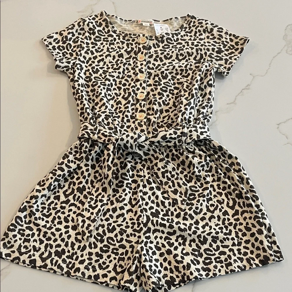 Crewcuts NEW Girls' Leopard Print Short Sleeve Romper in Black and Cream